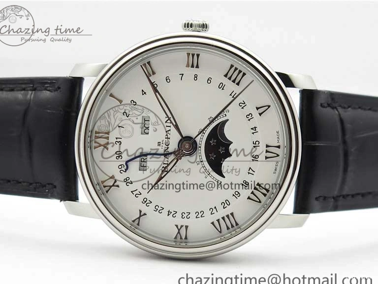 0128 MultiPurpose Villeret 6654 SS Complicated Function OMF 1:1 Best Edition White Dial on Black Leather Strap A6654 V 7901